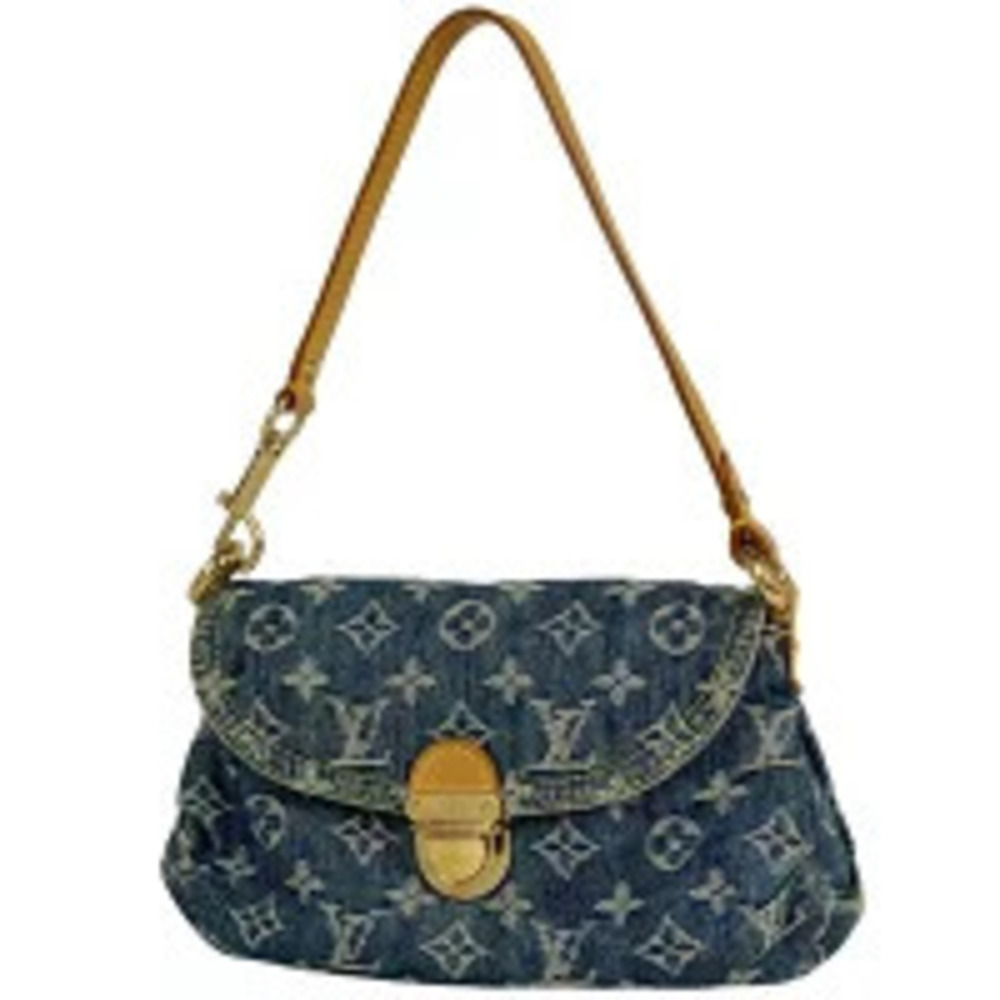 Louis Vuitton Pleaty Handbag Hobo Bag Monogram Denim Blue
